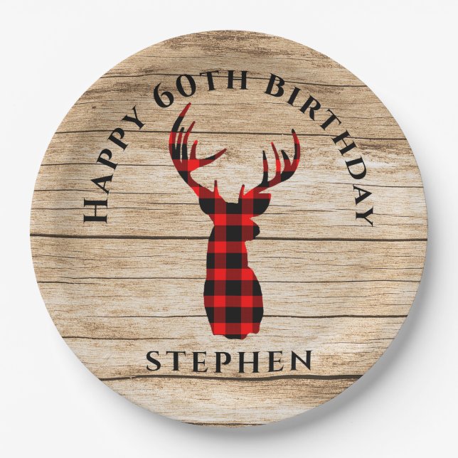 Assiettes En Carton Rustic Deer Hunter Thème 60e fête d'anniversaire (Devant)