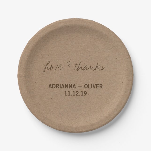 Assiettes En Carton Rustic Kraft Papier Mariage campagnard Amour & Mer (Devant)