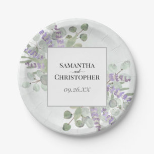 Assiettes En Carton Rustic Lavender et Eucalyptus Elegant Boho Wedding