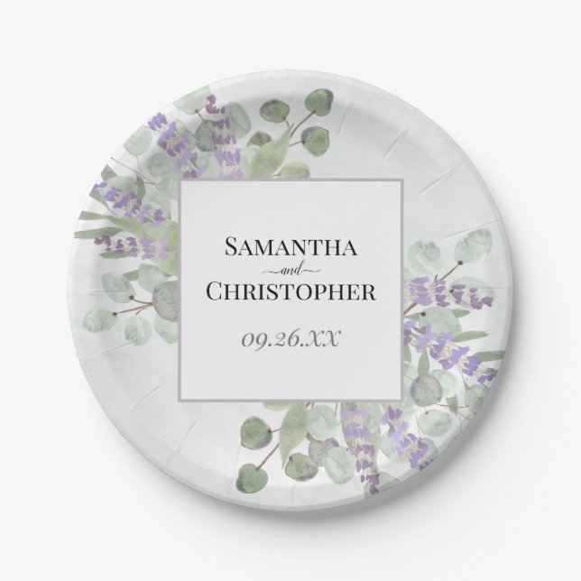Assiettes En Carton Rustic Lavender et Eucalyptus Elegant Boho Wedding (Devant)