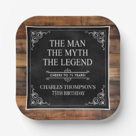 Assiettes En Carton Rustic Man Myth Légende 75e anniversaire Noir