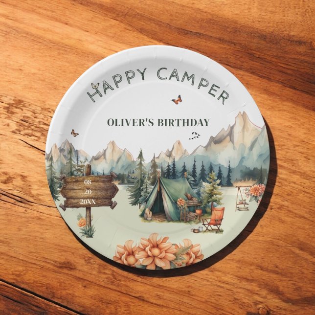Assiettes En Carton Rustic Mountain Adventure Plaques papier d'anniver (Créateur téléchargé)