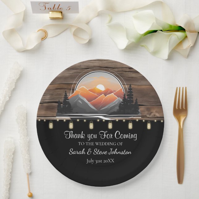 Assiettes En Carton Rustic Mountain Valley Forest Sunset Mariage (Mariage)