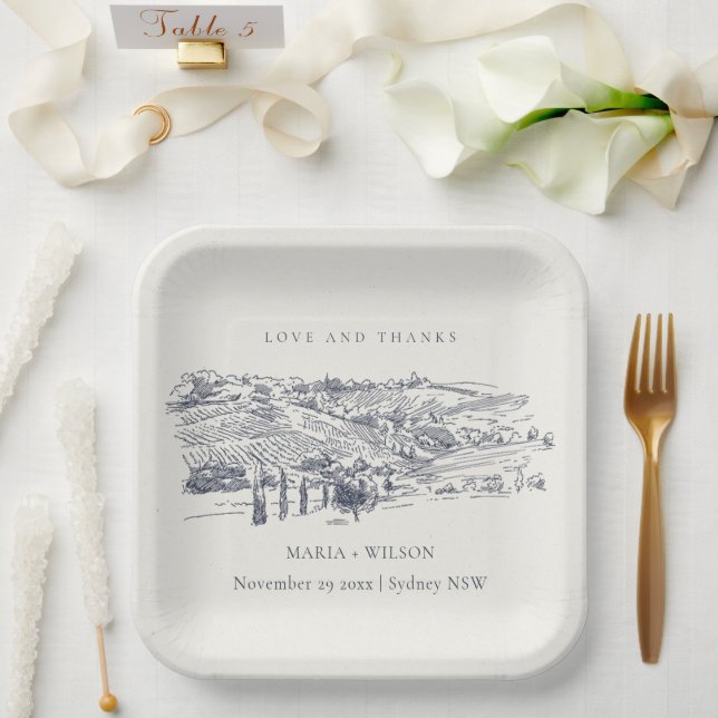 Assiettes En Carton Rustic Navy Blue Winery Mountain Mariage croquis (Mariage)