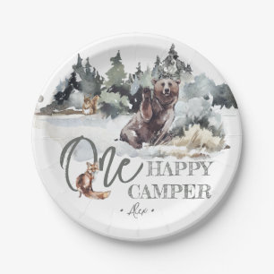 Assiettes En Carton Rustic One Happy Camper fête d'anniversaire
