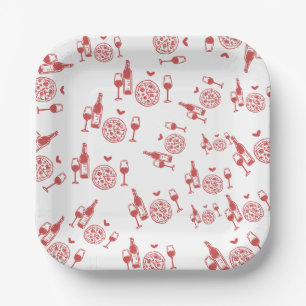 Assiettes En Carton Rustic Pizza & Wine Baby Shower de mariage
