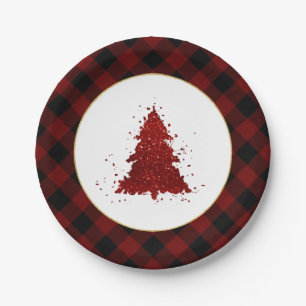 Assiettes En Carton Rustic Red Christmas Tree Modern Buffalo Plaid