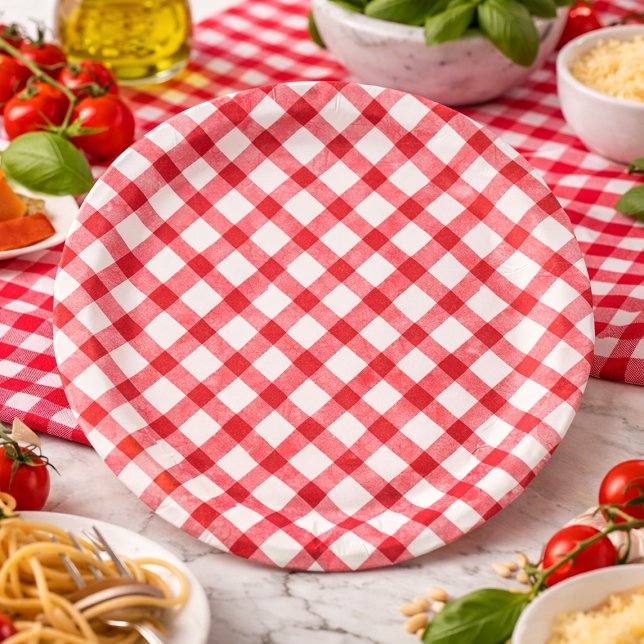 Assiettes En Carton Rustic Red Gingham (Rustic Red Gingham Paper Plates)
