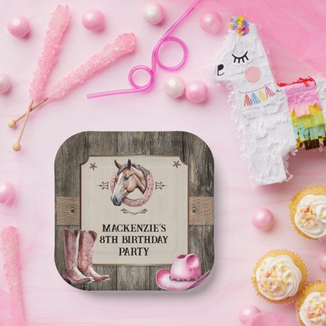 Assiettes En Carton Rustic Rose équitation fête d'anniversaire (Fête)