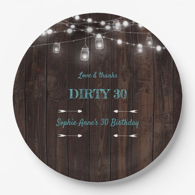 Assiettes En Carton Rustic String Lights Grange Dirty 30 Anniversaire (Devant)