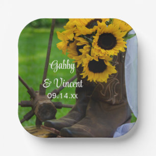 Assiettes En Carton Rustic Sunflowers and Cowboy Boots Western Wedding