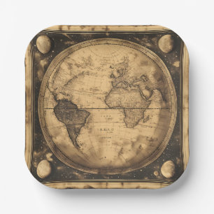 Assiettes En Carton Rustic Vintage World Map Globe (6)