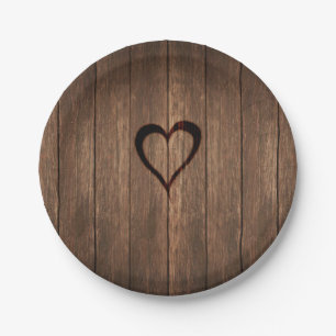 Assiettes En Carton Rustic Wood Burning Heart Print