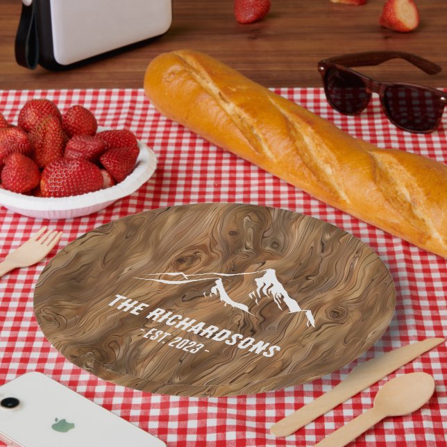 Assiettes En Carton Rustic Wood Mountains Personnalisé Family Lake Ski (Pique-nique)