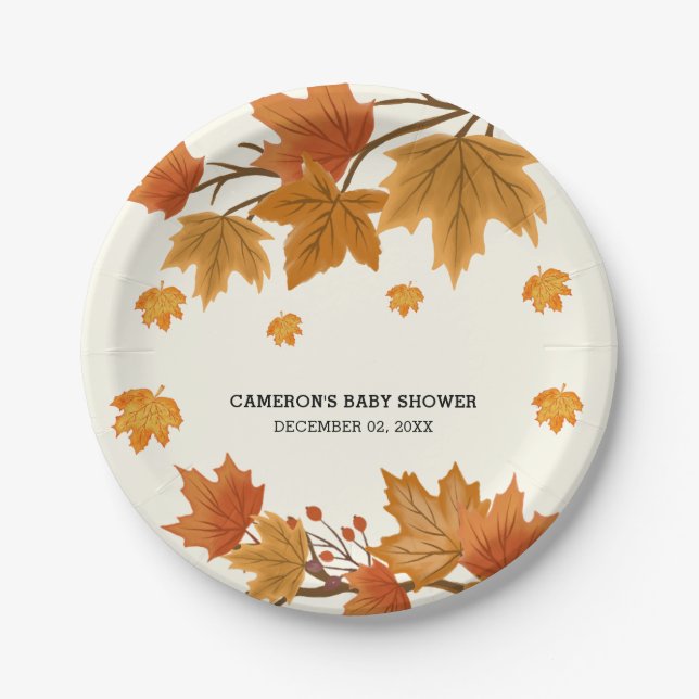 Assiettes En Carton Rustique aquarelle en chute Feuille fête d'automne (Devant)