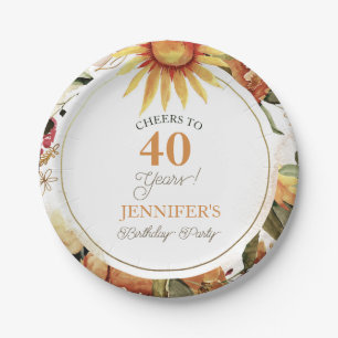 Assiettes En Carton Rustique Automne Boho Sunflower 40e fête d'anniver