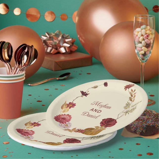 Assiettes En Carton Rustique Automne Floral Citrouille Mariage (Multi)