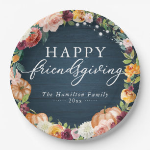 Assiettes En Carton Rustique Automne Floral Friendsgiving Dîner