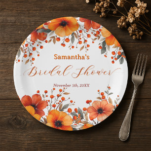 Assiettes En Carton Rustique Bohème Automne Orange Floral Baies Fête d