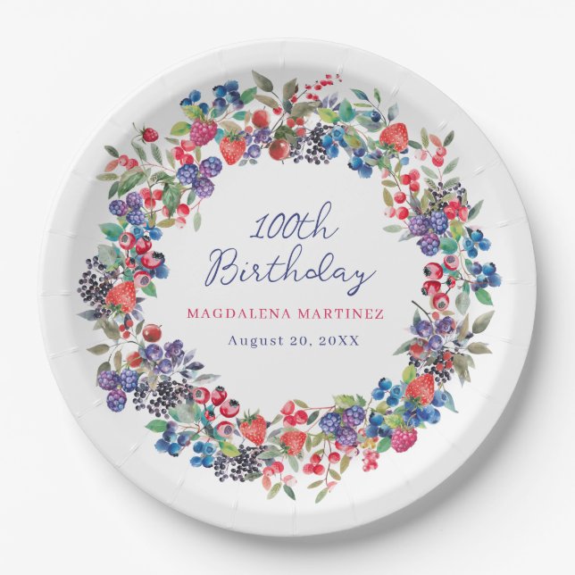 Assiettes En Carton Rustique Boho Berry Été 100e Anniversaire Custom (Devant)