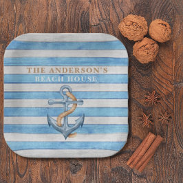 Assiettes En Carton Rustique Bois Famille Plage Maison Stripes Nautiqu