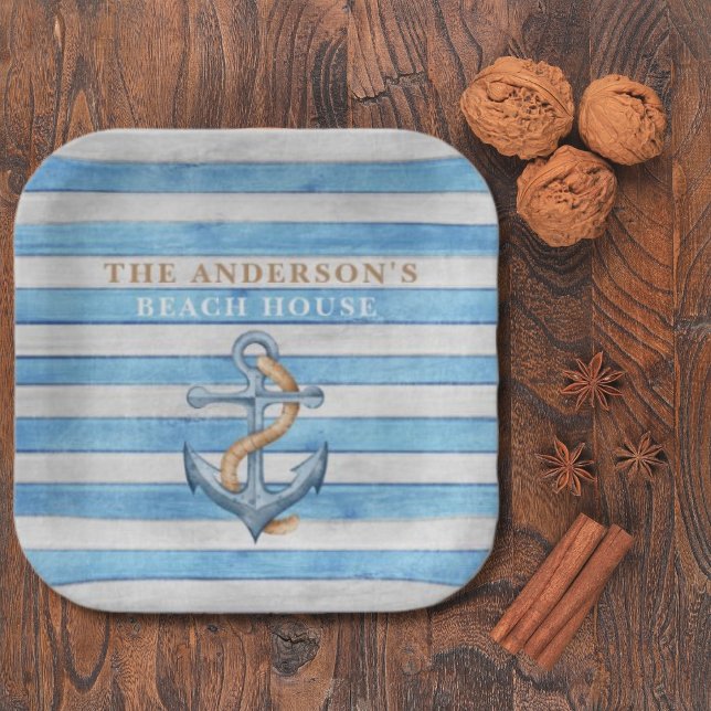 Assiettes En Carton Rustique Bois Famille Plage Maison Stripes Nautiqu (Créateur téléchargé)