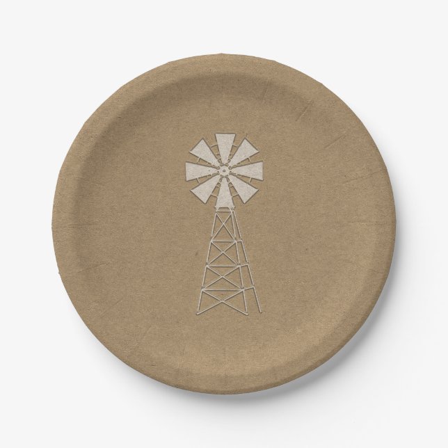 Assiettes En Carton Rustique Brown Kraft Windmill Mariage moderne (Devant)