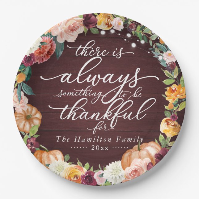 Assiettes En Carton Rustique Chic Calligraphie Floral Thanksgiving Dîn (Devant)