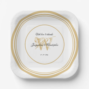 Assiettes En Carton Rustique Chic Romantique Blanc Mariage or Monogram