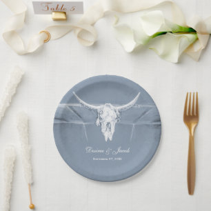 Assiettes En Carton Rustique Dusty Bleu Blanc Vache Occidentale Mariag