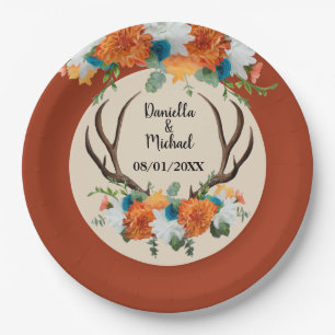 Assiettes En Carton Rustique Floral Antlers BOHO Mariage