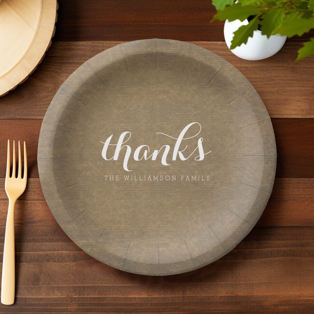 Assiettes En Carton Rustique Kraft Print - Merci Famille Thanksgiving (Custom Paper Plate)
