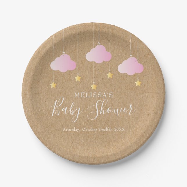 Assiettes En Carton Rustique kraft scintiller baby shower rose (Devant)