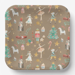 Assiettes En Carton Rustique Kraft Tout Casse-Noisette Noël