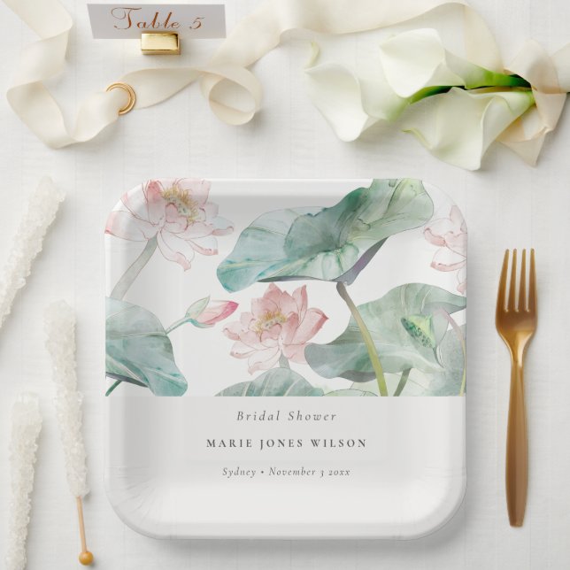 Assiettes En Carton Rustique moderne Pastel Blush Nénuphar Fête des ma (Mariage)