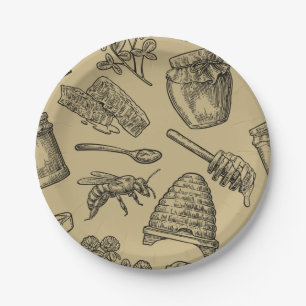 Assiettes En Carton Rustique naturel organique vintage de ruche