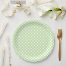 Assiettes En Carton Rustique, Pastel Green En vichy Motif