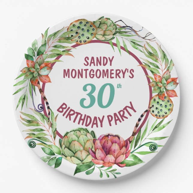 Assiettes En Carton Rustique Succulent Floral 30e anniversaire -Plaque (Devant)
