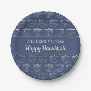 Assiettes En Carton Rustique Vacances Bleu Menorah Blanc Hanoukka