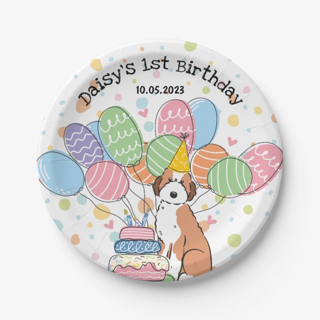 Assiettes En Carton Sable Aussiedoodle Anniversaire Plaques papier (Devant)
