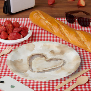 Assiettes En Carton Sable de Mer Sérénité Plage Cœur Mariage