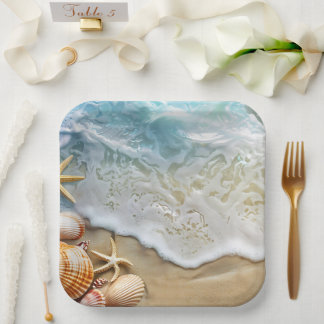 Assiettes En Carton Sable et mer