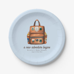 Assiettes En Carton Sac à dos Aventure + Bouteilles Baby shower bleu