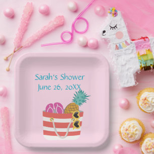 Assiettes En Carton Sac de plage rose