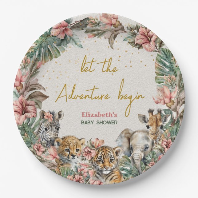 Assiettes En Carton Safari Animal Aventure Commencer Baby Boy Douche (Devant)
