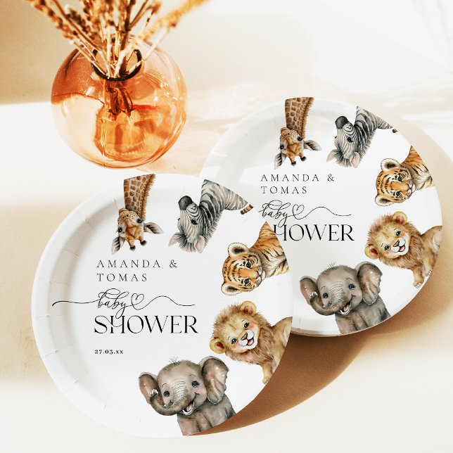 Assiettes En Carton Safari Animaux Baby shower moderne (Créateur téléchargé)