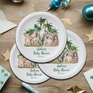Assiettes En Carton Safari Animaux Palm Trees Baby shower