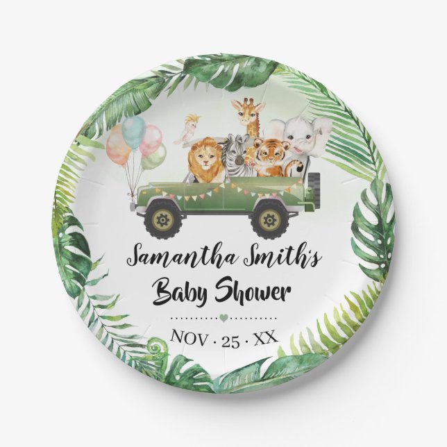 Assiettes En Carton Safari Animaux Tropical Jungle Baby shower (Devant)