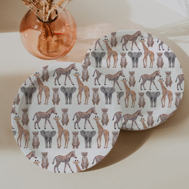 Assiettes En Carton Safari Baby Animals Motif (Créateur téléchargé)