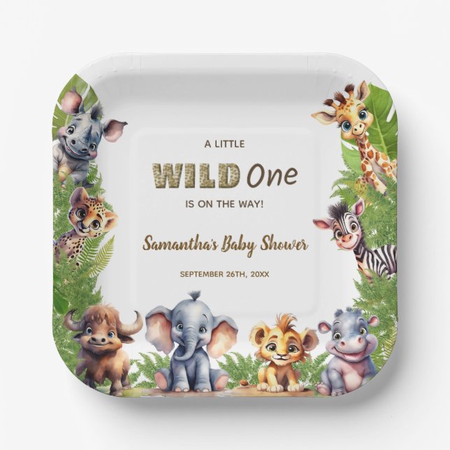 Assiettes En Carton Safari Baby shower sauvage une jungle (Recto)